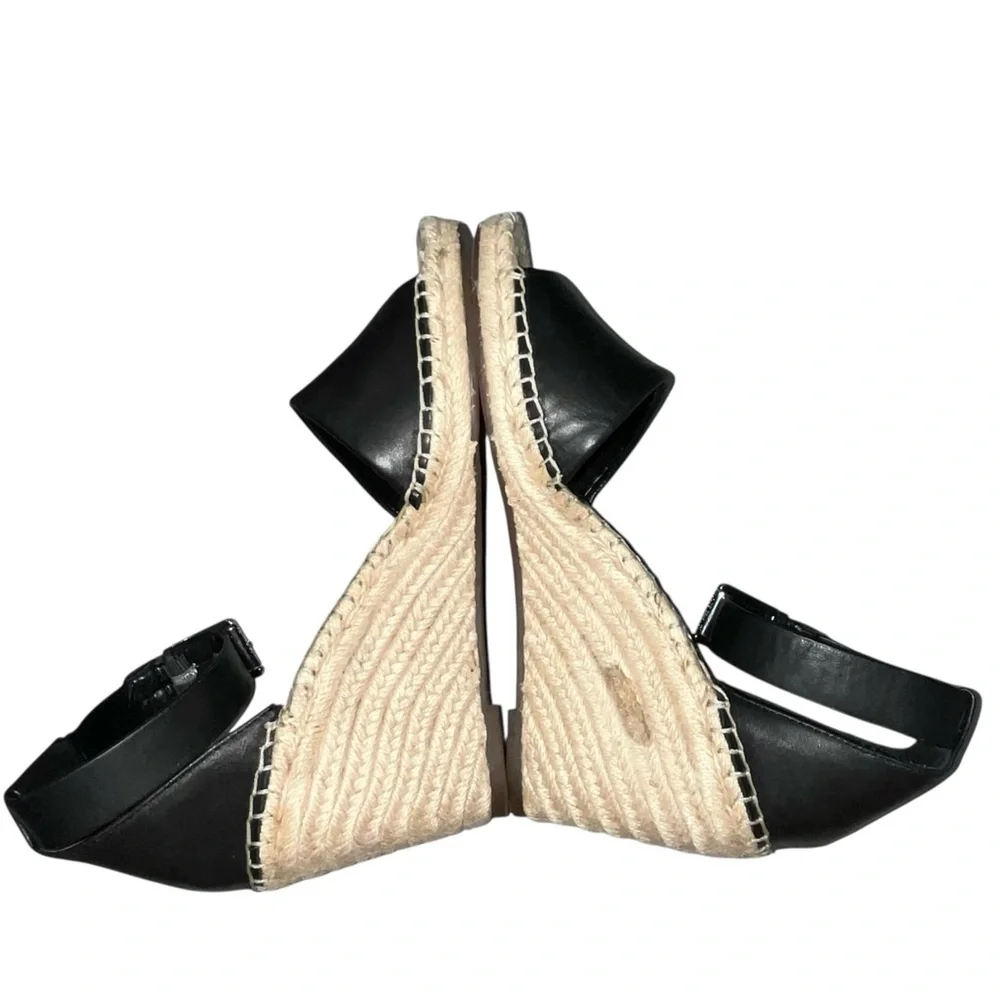 NEW Vince Camuto Black Leather Leera Espadrille Wedge Sandals Shoes size 10